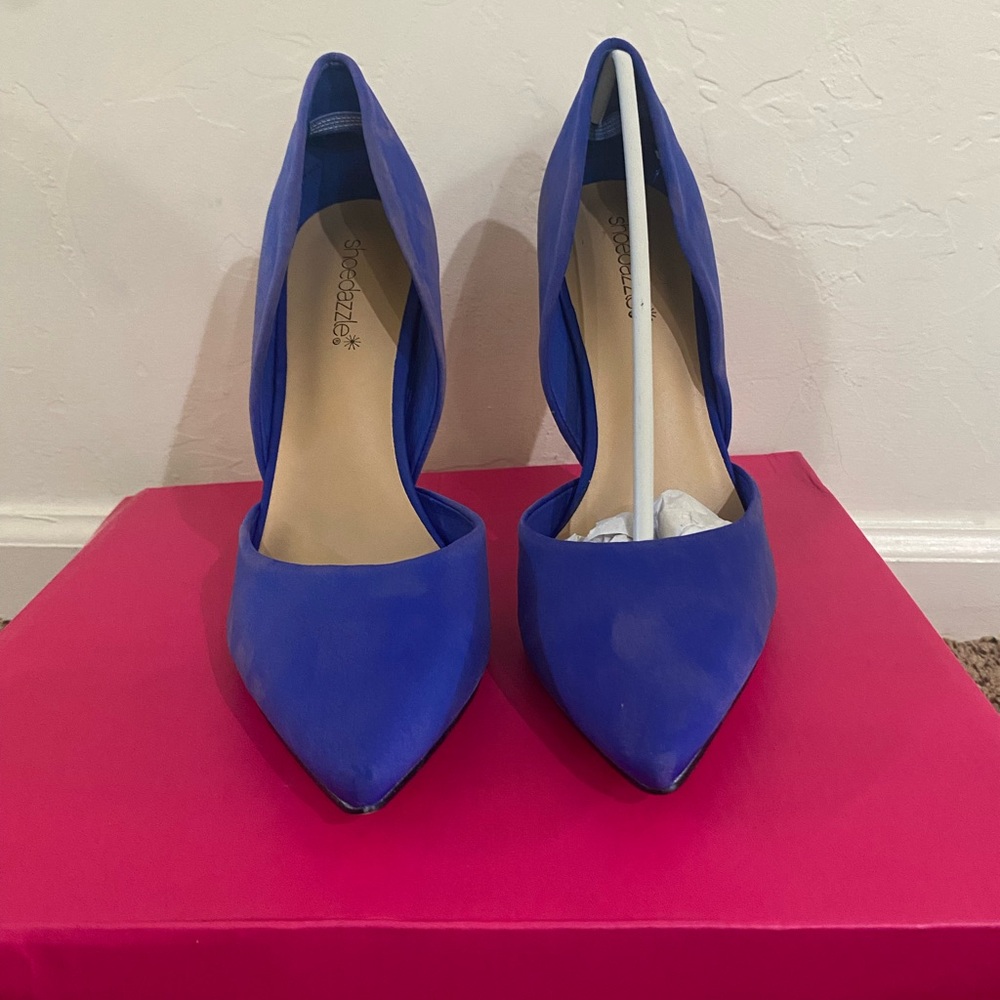 Shoe Dazzle Blue Heels with Elegant Design and High Slender Heel